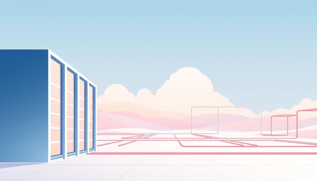 A stylized architectural illustration of the n8n cloud platform, showcasing its modular and interconnected nature. In the foreground, a sleek and modern data center building with clean lines and large windows, representing the cloud infrastructure. In the middle ground, a network of interconnected nodes and pipelines, symbolizing the flow of data and integration between various services. In the background, a minimalist landscape with soft, pastel-hued clouds, conveying a sense of scale, depth, and the expansive nature of the cloud platform. The lighting is soft and diffused, creating a warm and inviting atmosphere. The overall composition and color palette are designed to reflect the professional, yet approachable, nature of the n8n cloud solution.