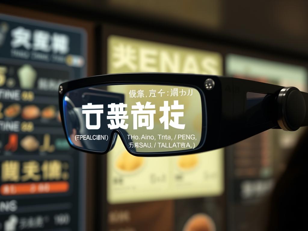 AI glasses displaying real-time translation of foreign text