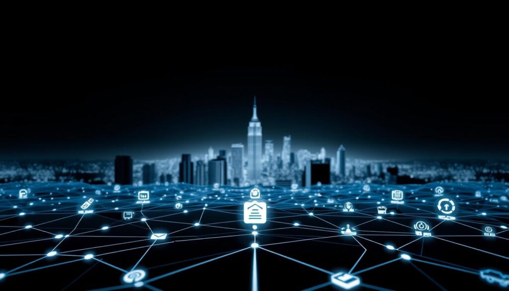 Automation workflows: a sleek, sophisticated digital landscape. In the foreground, a series of interconnected nodes and arrows, meticulously arranged to depict the seamless flow of data and processes. The middle ground showcases various software icons, representing the integration of diverse tools and platforms. In the background, a minimalist, high-contrast cityscape, hinting at the scalability and efficiency of these automated systems. Soft, diffused lighting creates a sense of depth and emphasizes the technological elegance. Captured through a wide-angle lens, the composition conveys the comprehensive nature of n8n's free vs. paid plan comparison, highlighting the versatility and power of automation workflows.