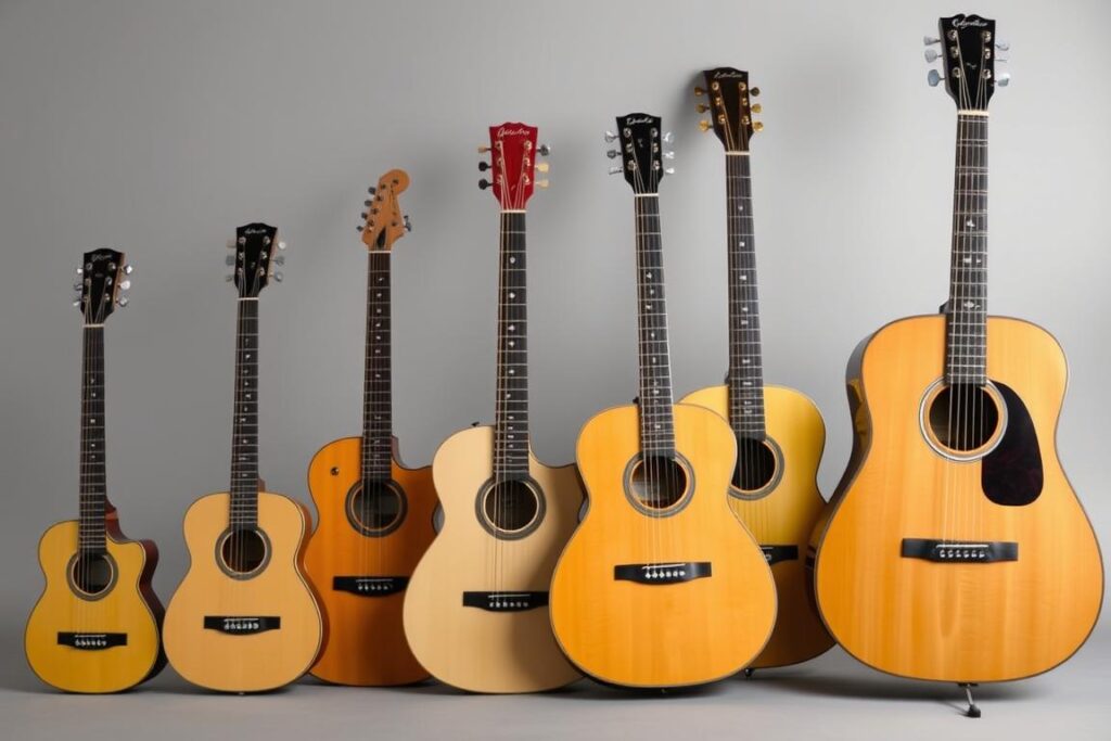 Different guitar body sizes compared side by side