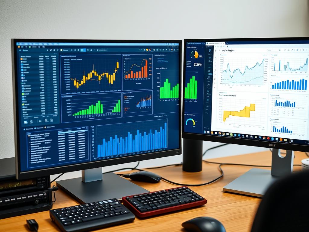Dual monitor setup for data analysis and spreadsheets