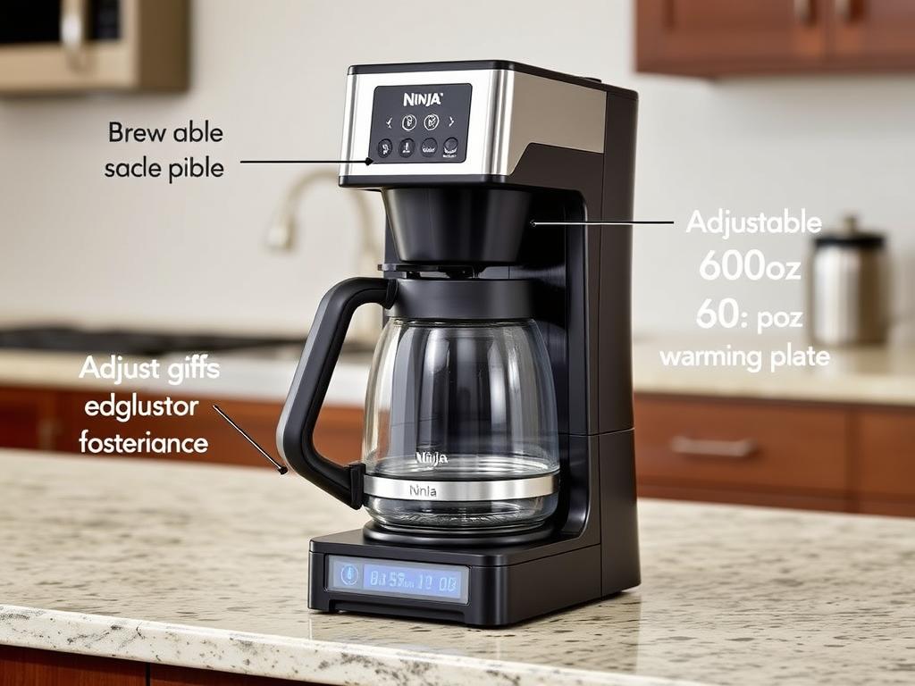 Ninja 12-Cup Programmable Coffee Brewer showing multiple brew style buttons and adjustable warming plate
