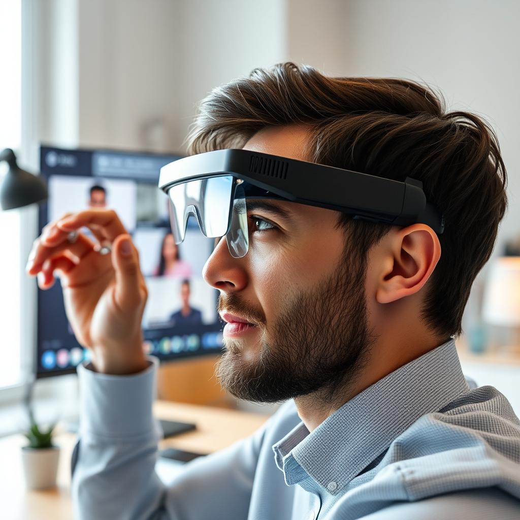 Professional using AI glasses for remote collaboration
