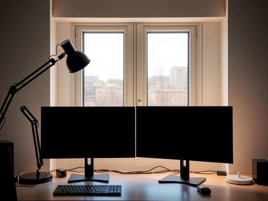 Proper lighting for dual monitor desk setup