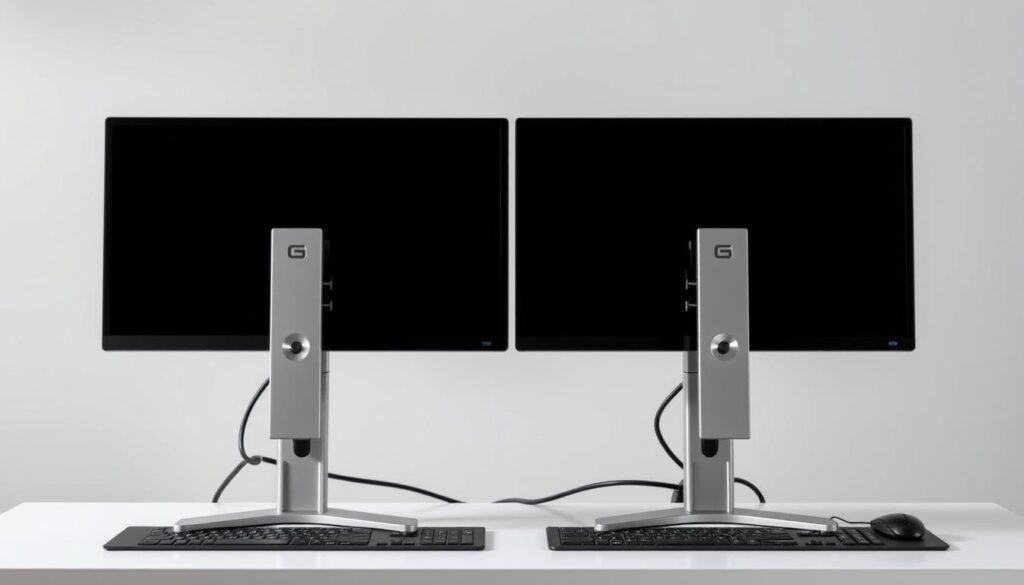 Side-by-side dual monitor arrangement for productivity