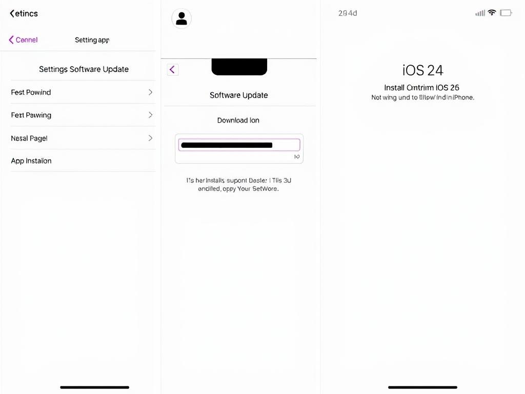 Step-by-step visual guide showing iOS 26 installation process