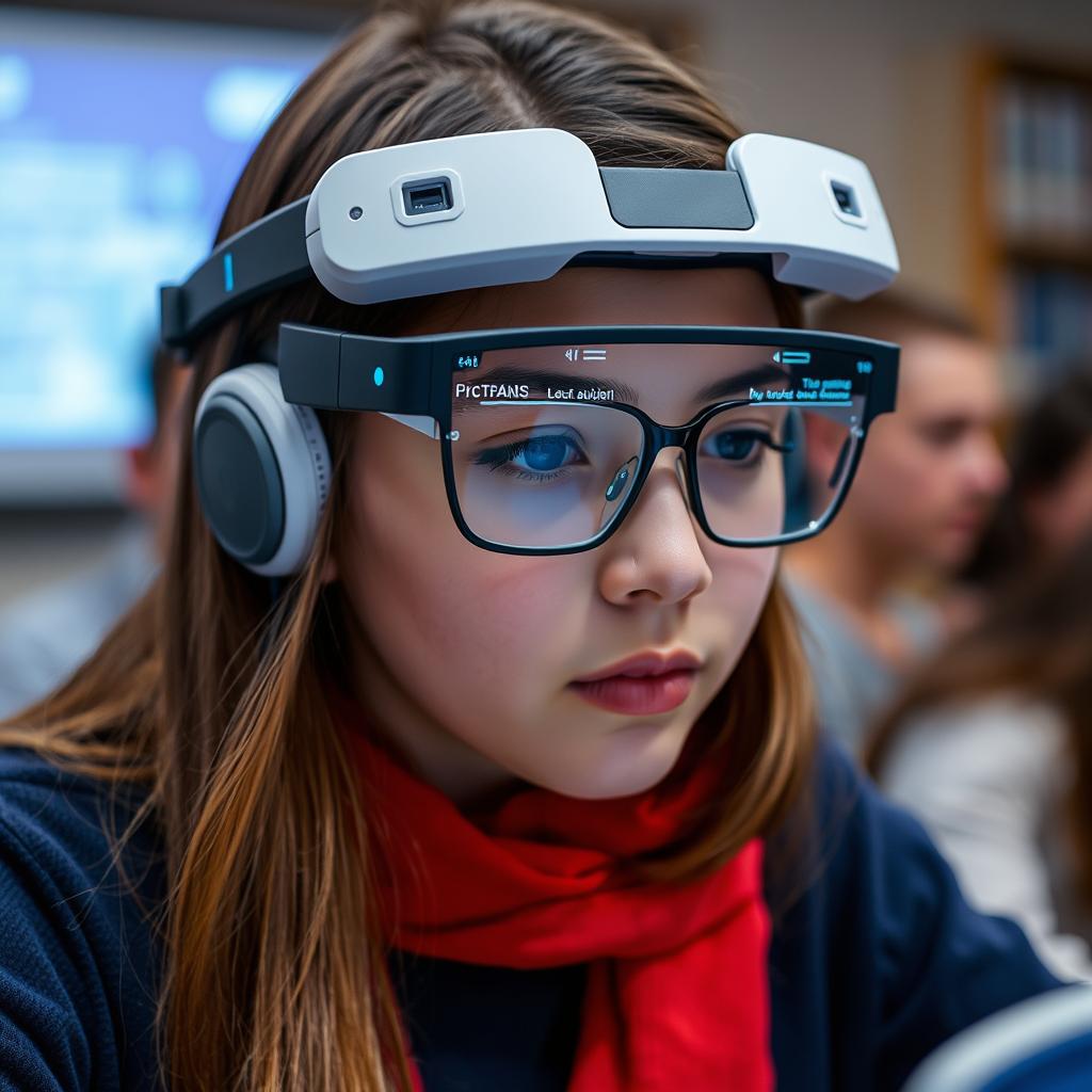 Student using AI glasses for educational purposes
