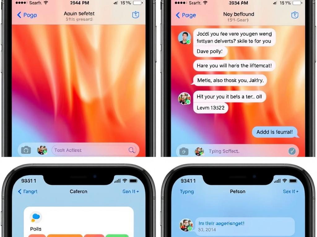 iOS 26 Messages app showing new features including backgrounds and polls
