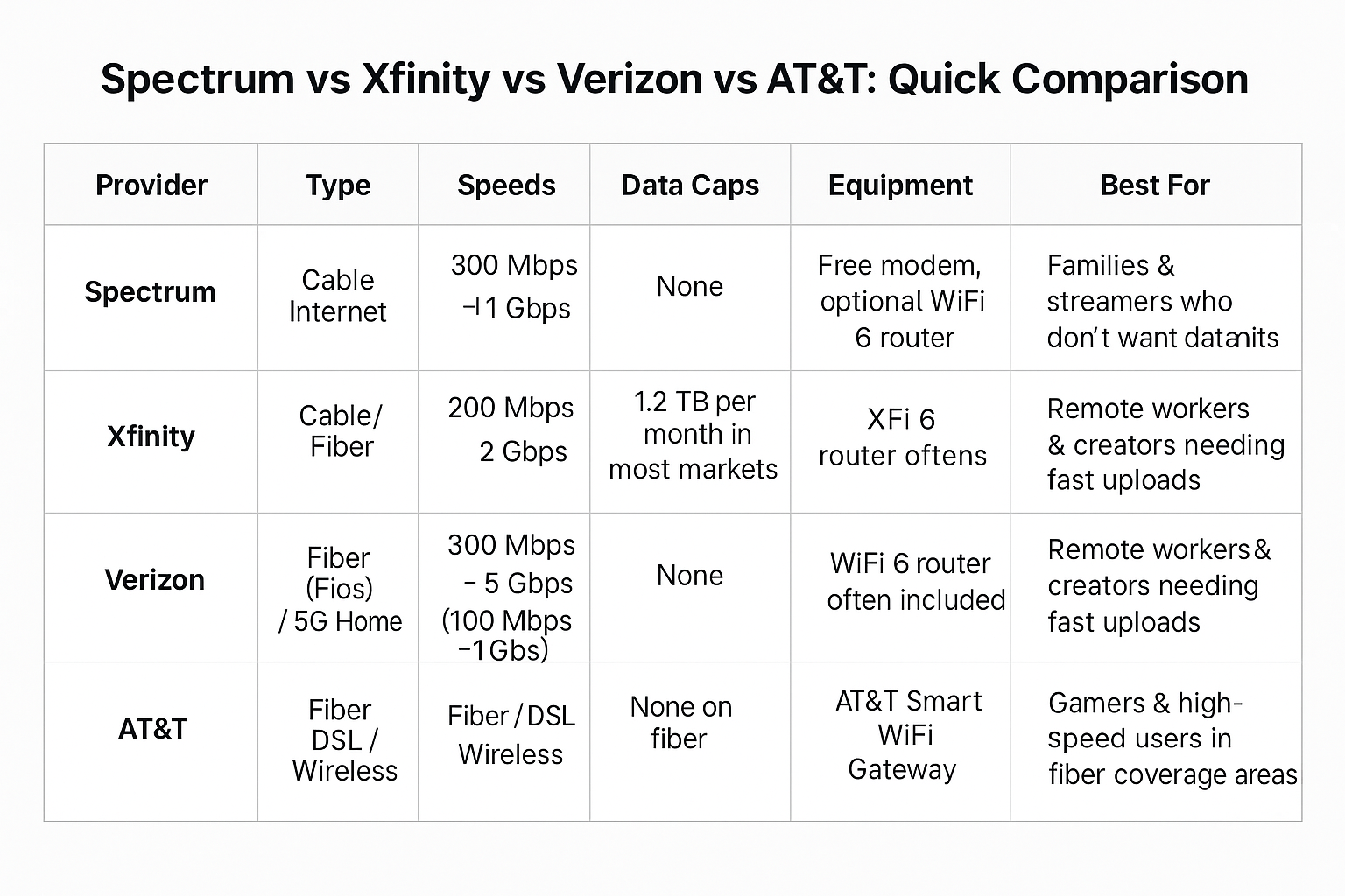 Spectrum vs Xfinity vs Verizon vs AT&T: Which Internet Service Provider Is Best for You?